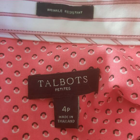 Talbots Womens Pink Geometric Print Pointed Collar Hidden Button Top Size 4P - Picture 3 of 6